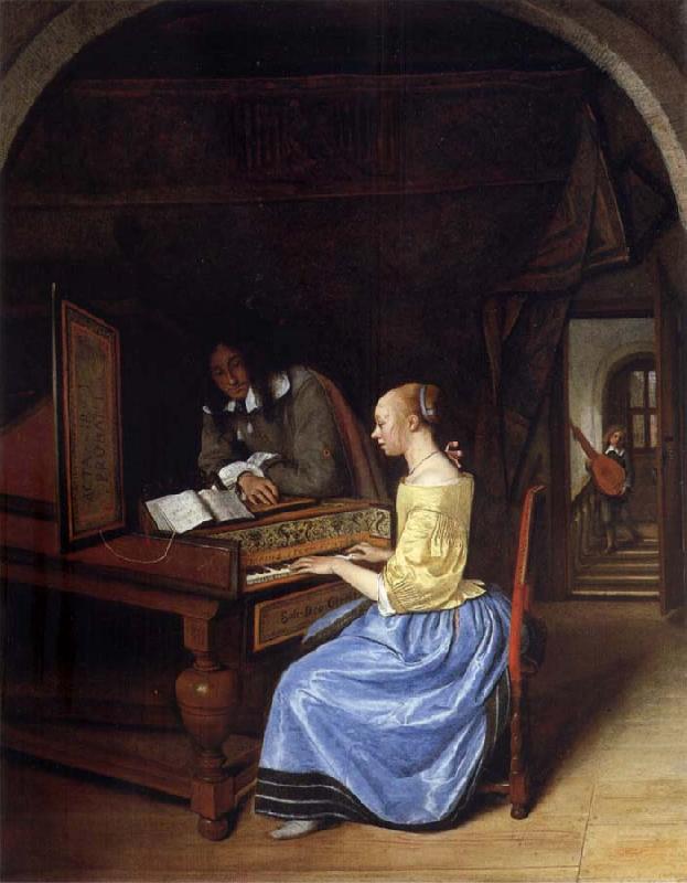 Jan Steen A young woman playing a harpsichord to a young man Germany oil painting art